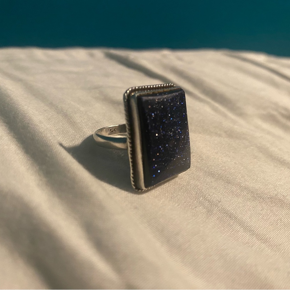 Bold Blue Goldstone Statement Ring Starry Night D… - image 2